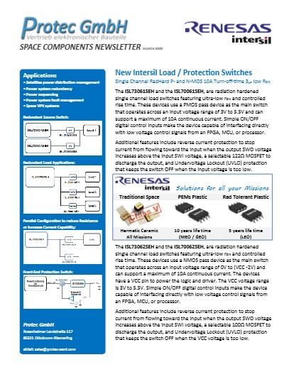 Intersil RadHard 10 A Load and Protection Switches