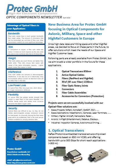 Optical Components for Avionic, Military, Space and other HighRel