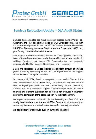 Semicoa Relocation Update DLA Audit Status