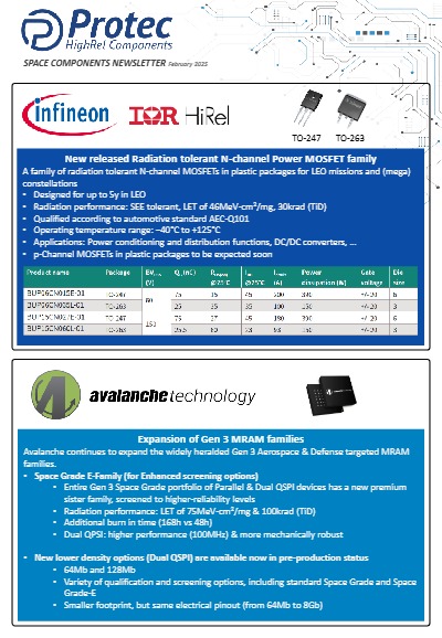 Infineon HiRel plastic MOSFETs and Avalanche MRAM family extension